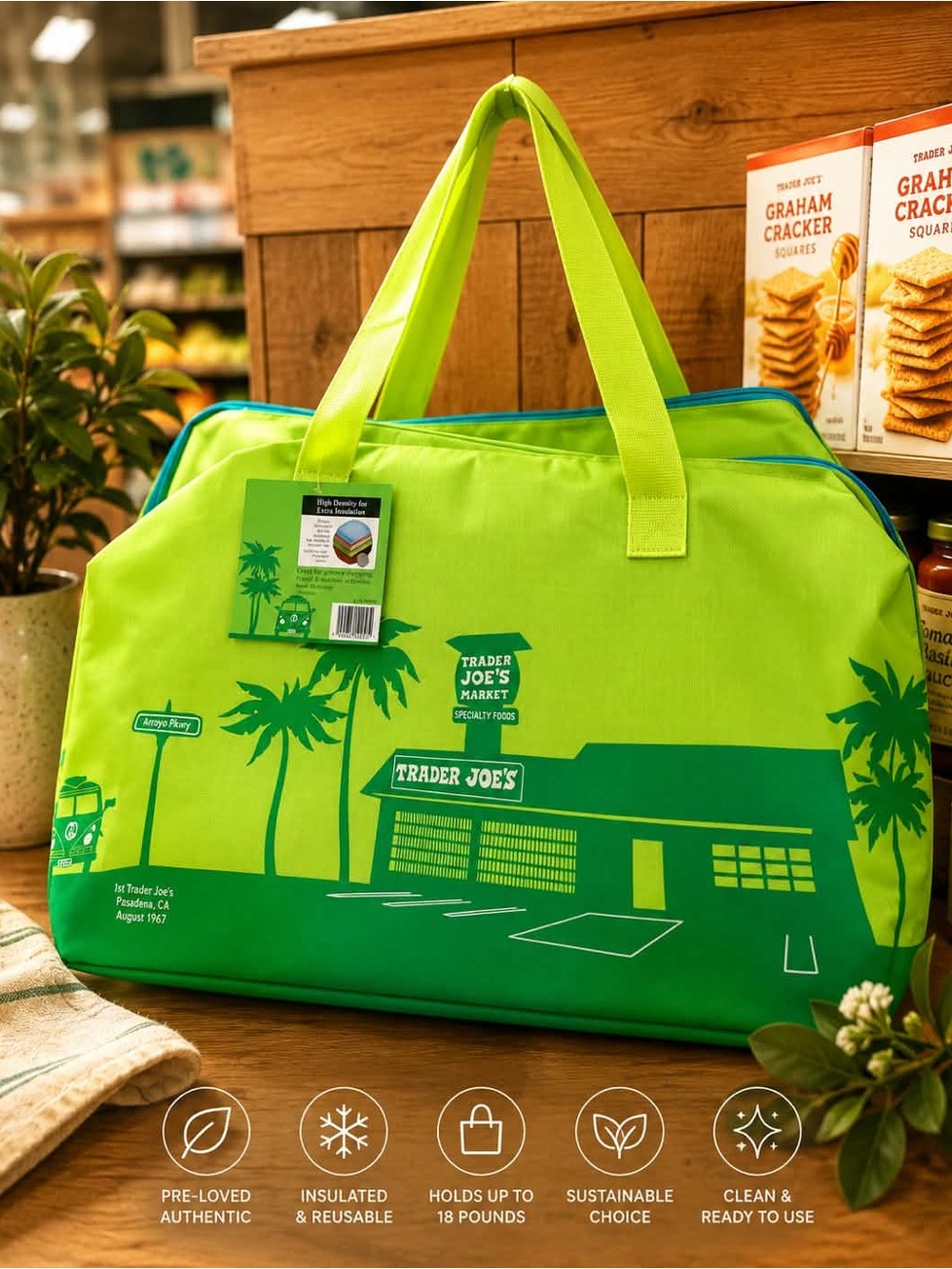 Trader Joe's Lime Green Insulated Tote Bag